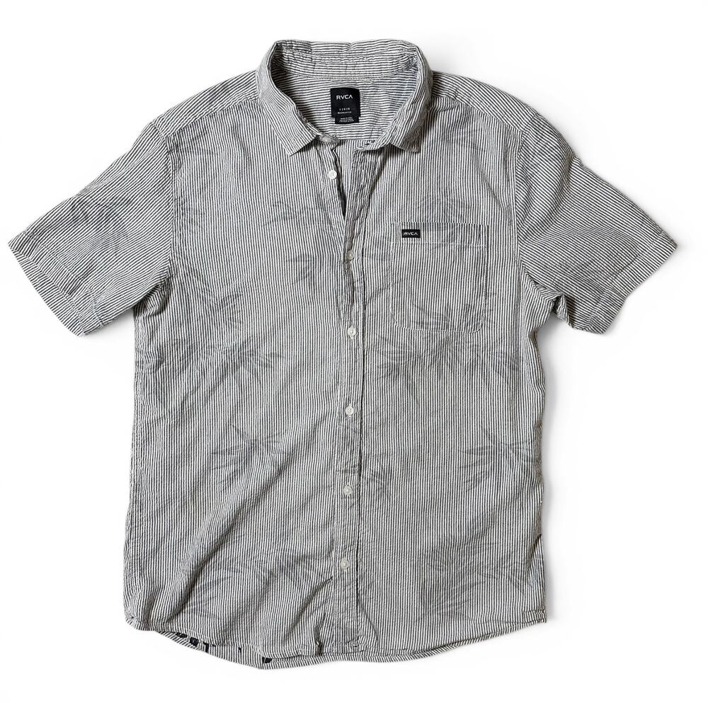 RVCA Endless Seersucker Shirt Mens Size L Striped Reverse Print Hawaiian